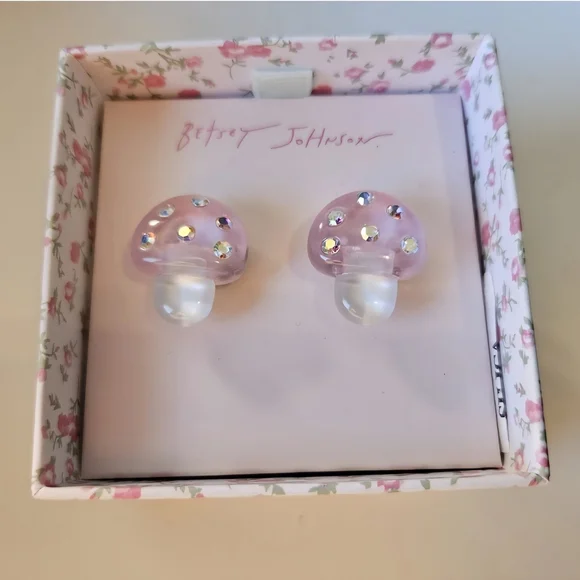 Betsey Johnson Pink Mushroom Earrings - Picture 4 of 4